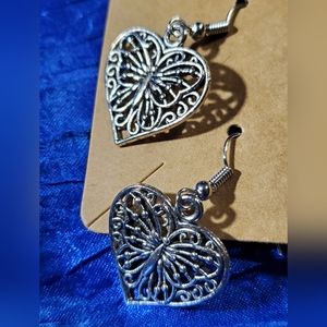 Silver Butterfly Heart dangle earrings